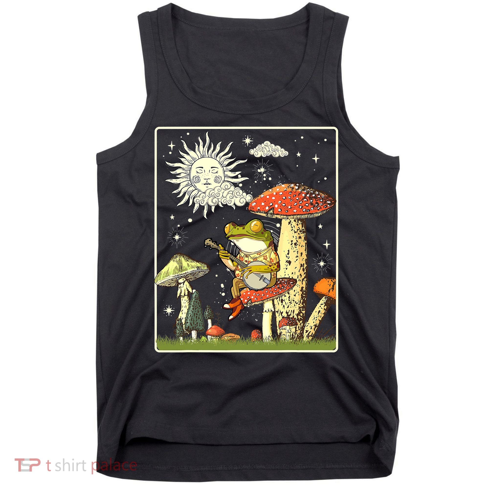 Funny Retro Frog Playing Banjo On Mushroom Tank Top