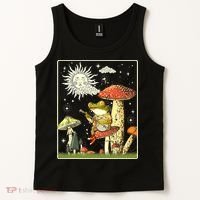 Funny Retro Frog Playing Banjo On Mushroom Tank Top thumb 2