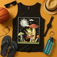 Funny Retro Frog Playing Banjo On Mushroom Tank Top thumb 4