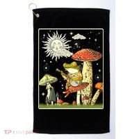 Funny Retro Frog Playing Banjo On Mushroom Golf Towel thumb 0
