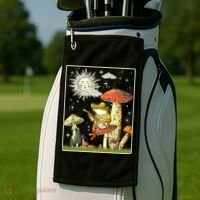 Funny Retro Frog Playing Banjo On Mushroom Golf Towel thumb 2