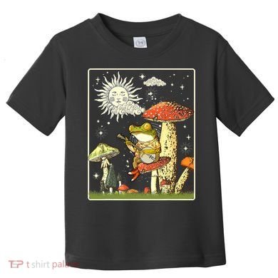 Funny Retro Frog Playing Banjo On Mushroom Toddler T-Shirt