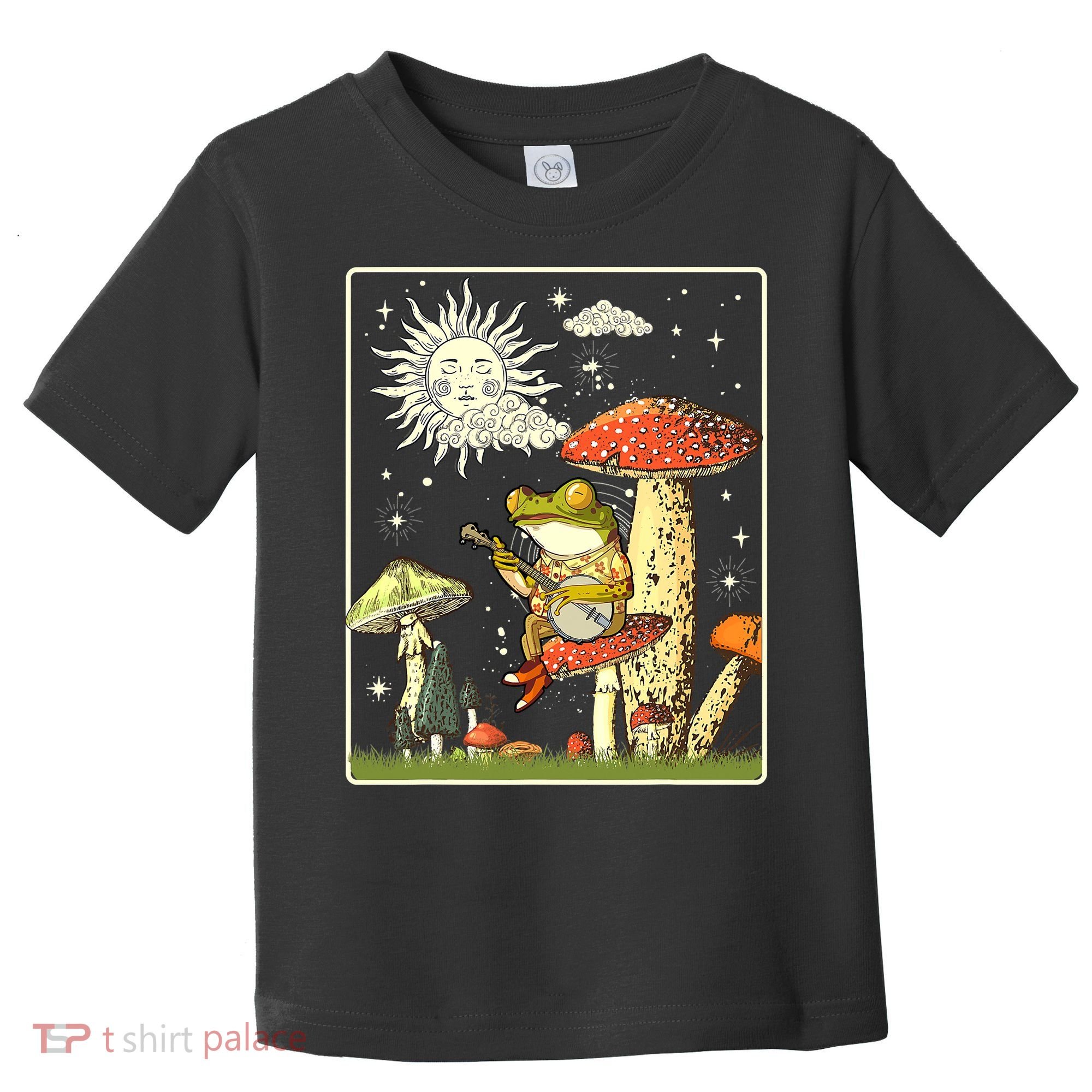 Funny Retro Frog Playing Banjo On Mushroom Toddler T-Shirt