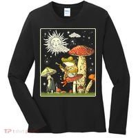 Funny Retro Frog Playing Banjo On Mushroom Women's Long Sleeve Shirt thumb 0