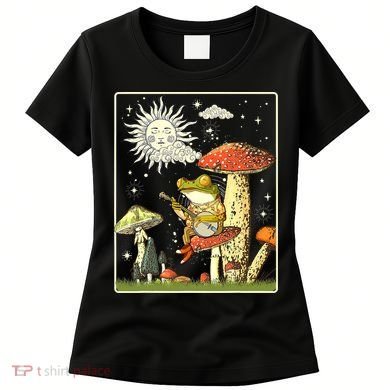 Funny Retro Frog Playing Banjo On Mushroom Women's T-Shirt