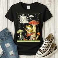 Funny Retro Frog Playing Banjo On Mushroom Women's T-Shirt thumb 3