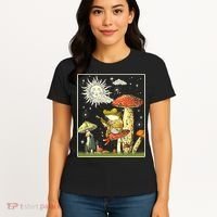 Funny Retro Frog Playing Banjo On Mushroom Women's T-Shirt thumb 4