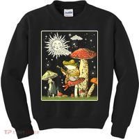 Funny Retro Frog Playing Banjo On Mushroom Kids Sweatshirt thumb 0