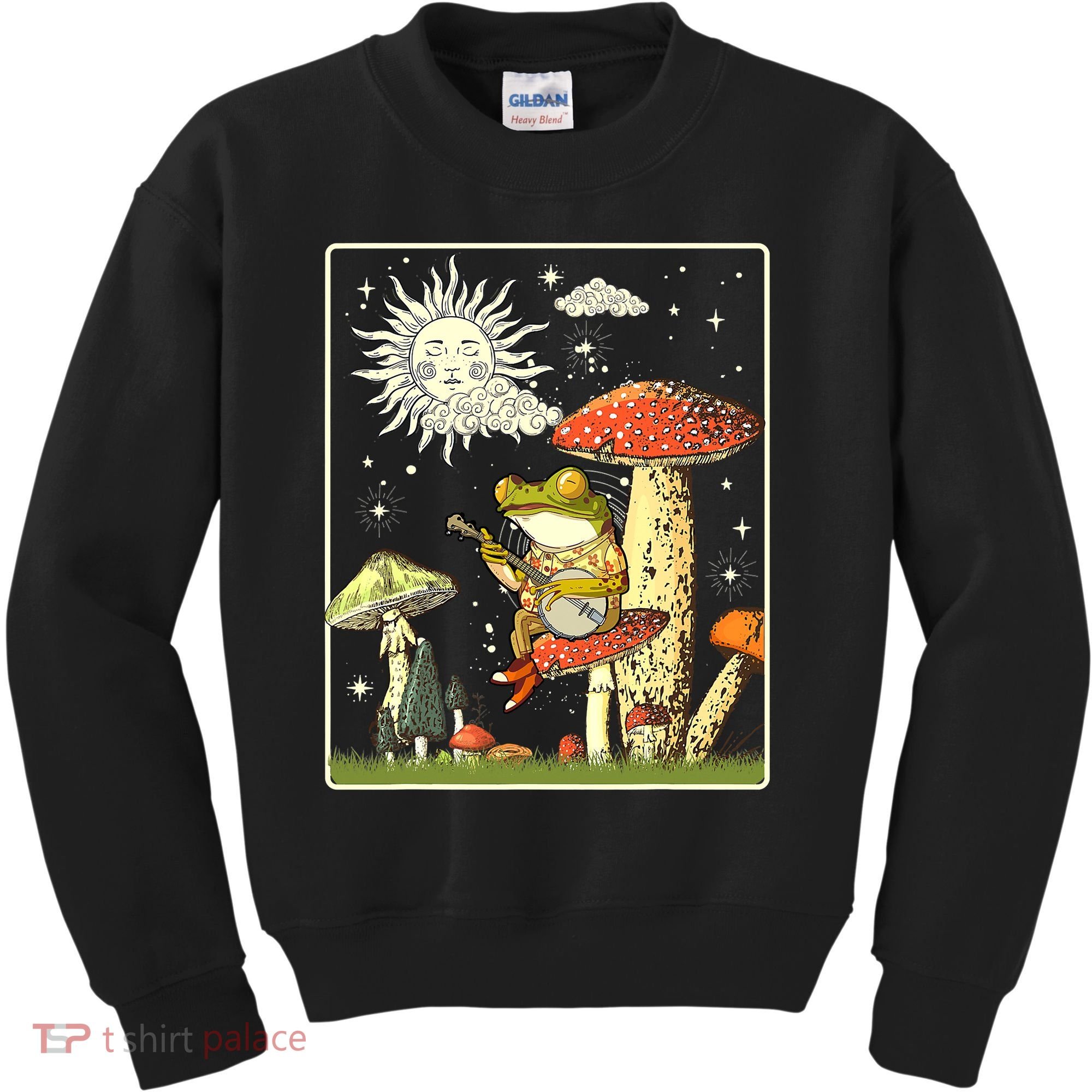 Funny Retro Frog Playing Banjo On Mushroom Kids Sweatshirt