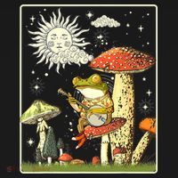 Funny Retro Frog Playing Banjo On Mushroom Kids Sweatshirt thumb 2