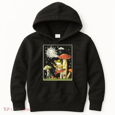 Funny Retro Frog Playing Banjo On Mushroom Kids Hoodie