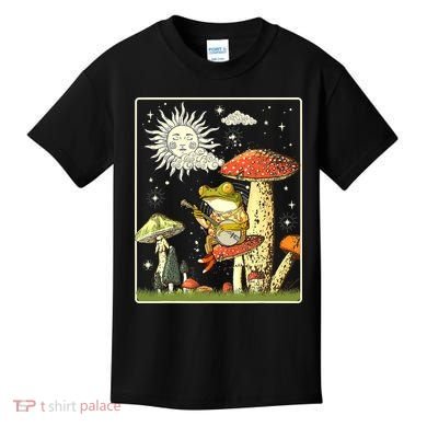 Funny Retro Frog Playing Banjo On Mushroom Kids T-Shirt