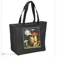 Funny Retro Frog Playing Banjo On Mushroom Tote Bag thumb 2