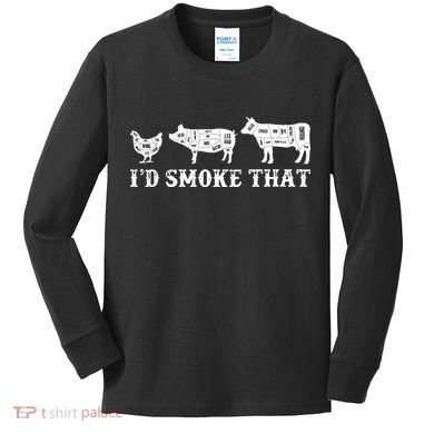 Funny Retro Grilling BBQ Smoker Chef Dad GiftI'd Smoke That Kids Long Sleeve Shirt