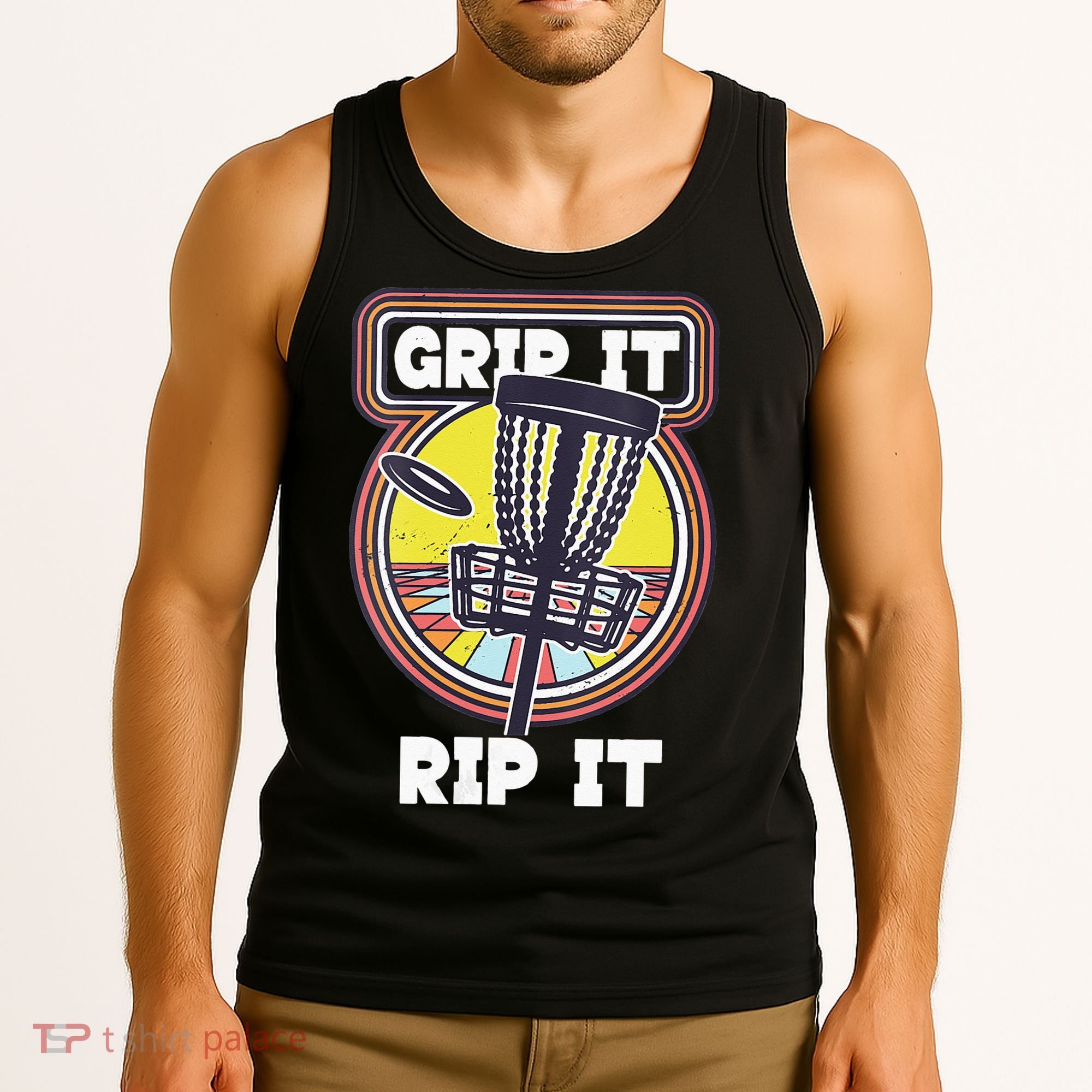 Funny Retro Grip and Rip It Disc Golf Tank Top