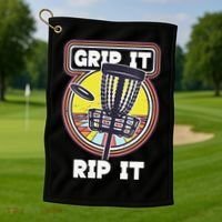 Funny Retro Grip and Rip It Disc Golf Golf Towel thumb 1