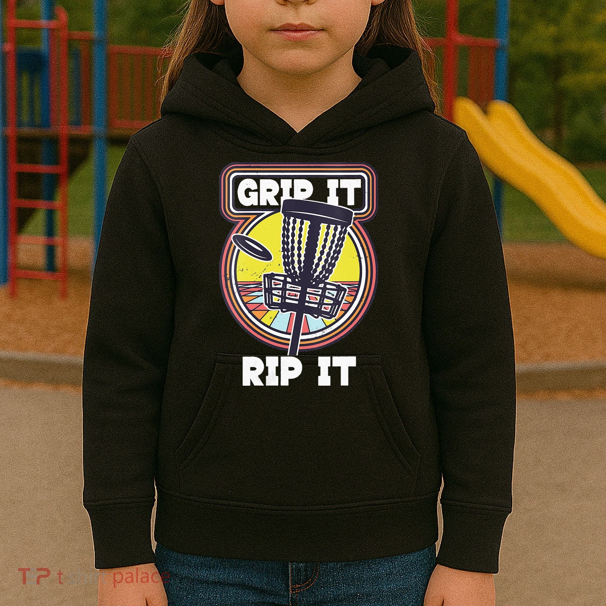 Funny Retro Grip and Rip It Disc Golf Kids Hoodie