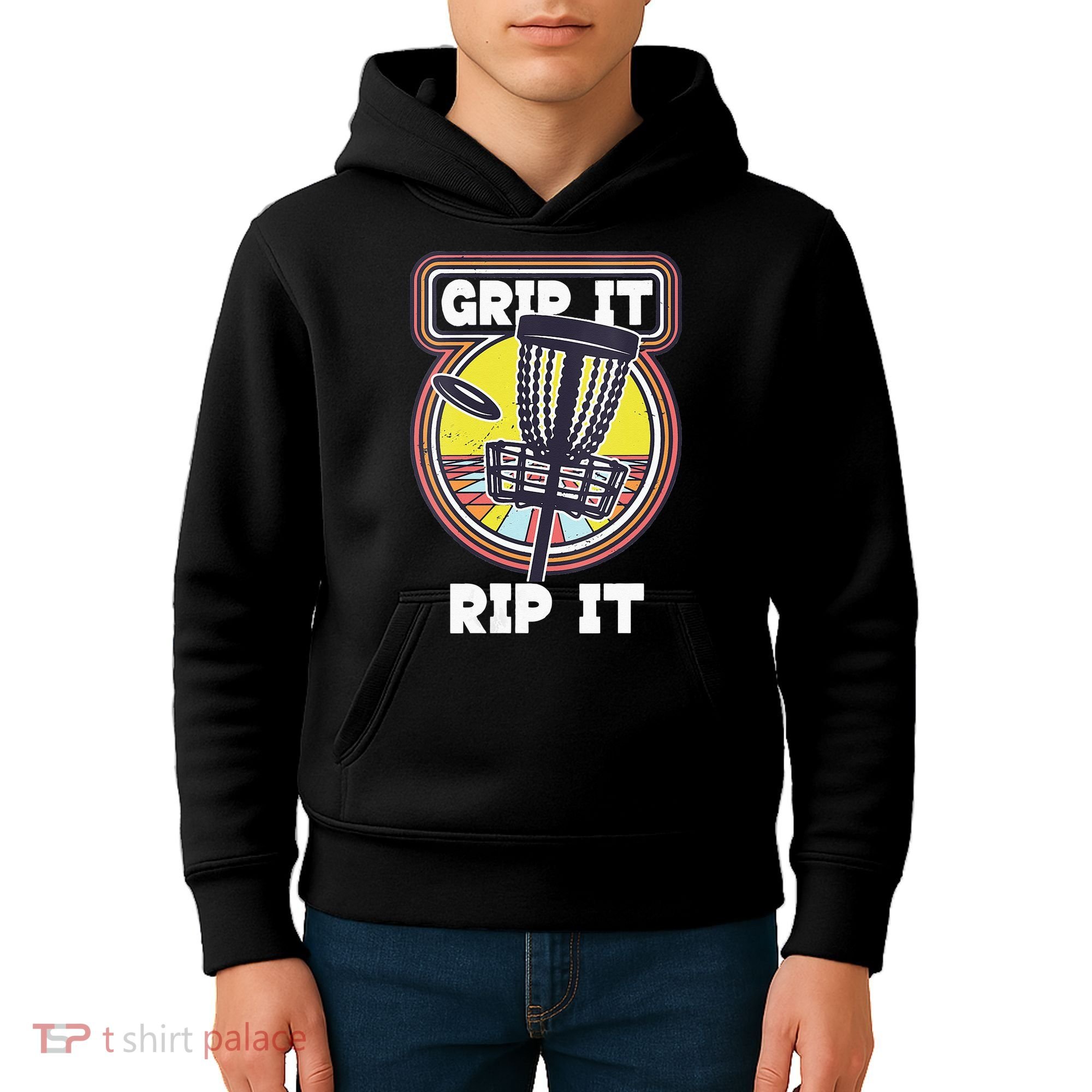 Funny Retro Grip and Rip It Disc Golf Kids Hoodie