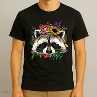 Floral Raccoon Gardening Botanical Plant Flower Trash Panda T-Shirt thumb 3