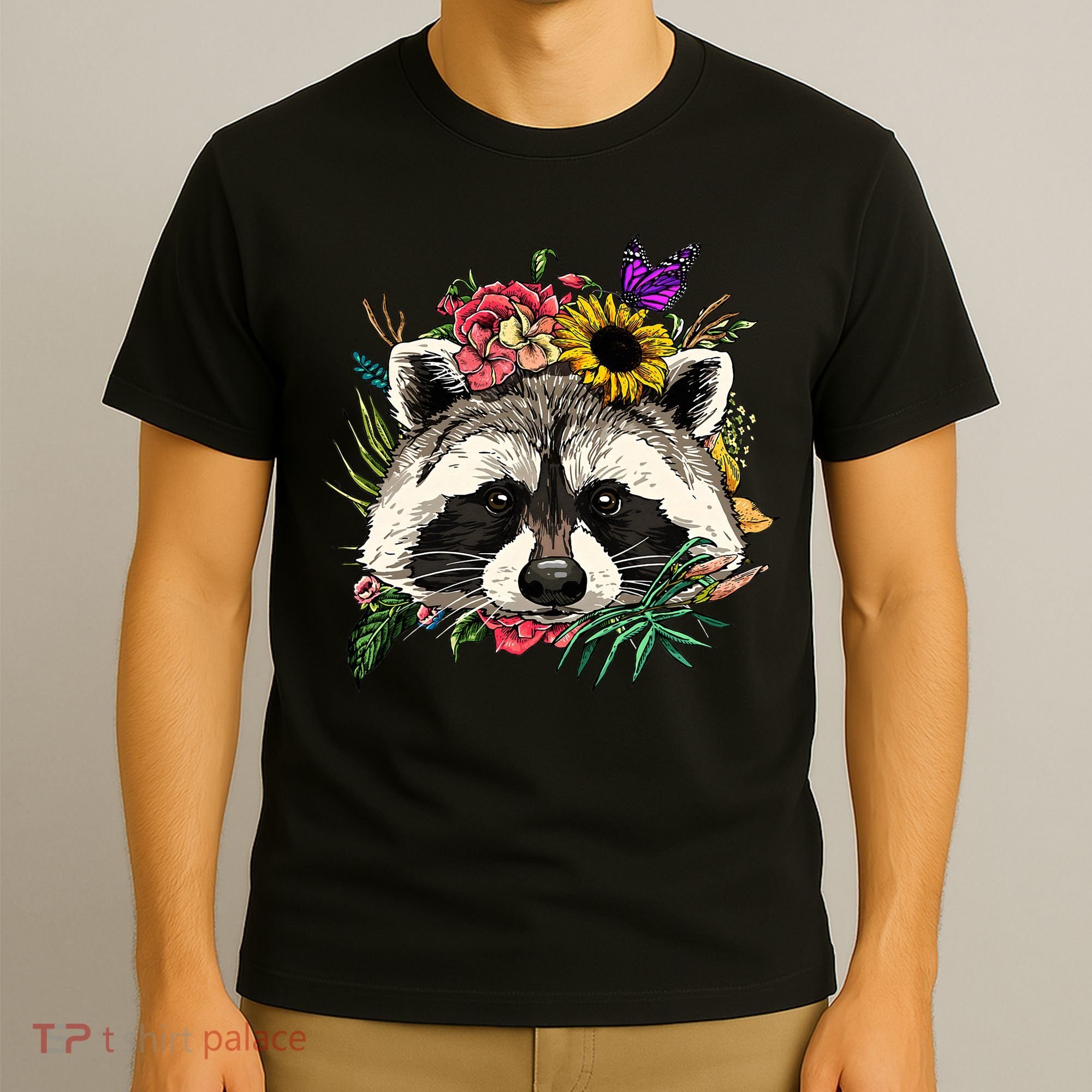 Floral Raccoon Gardening Botanical Plant Flower Trash Panda T-Shirt