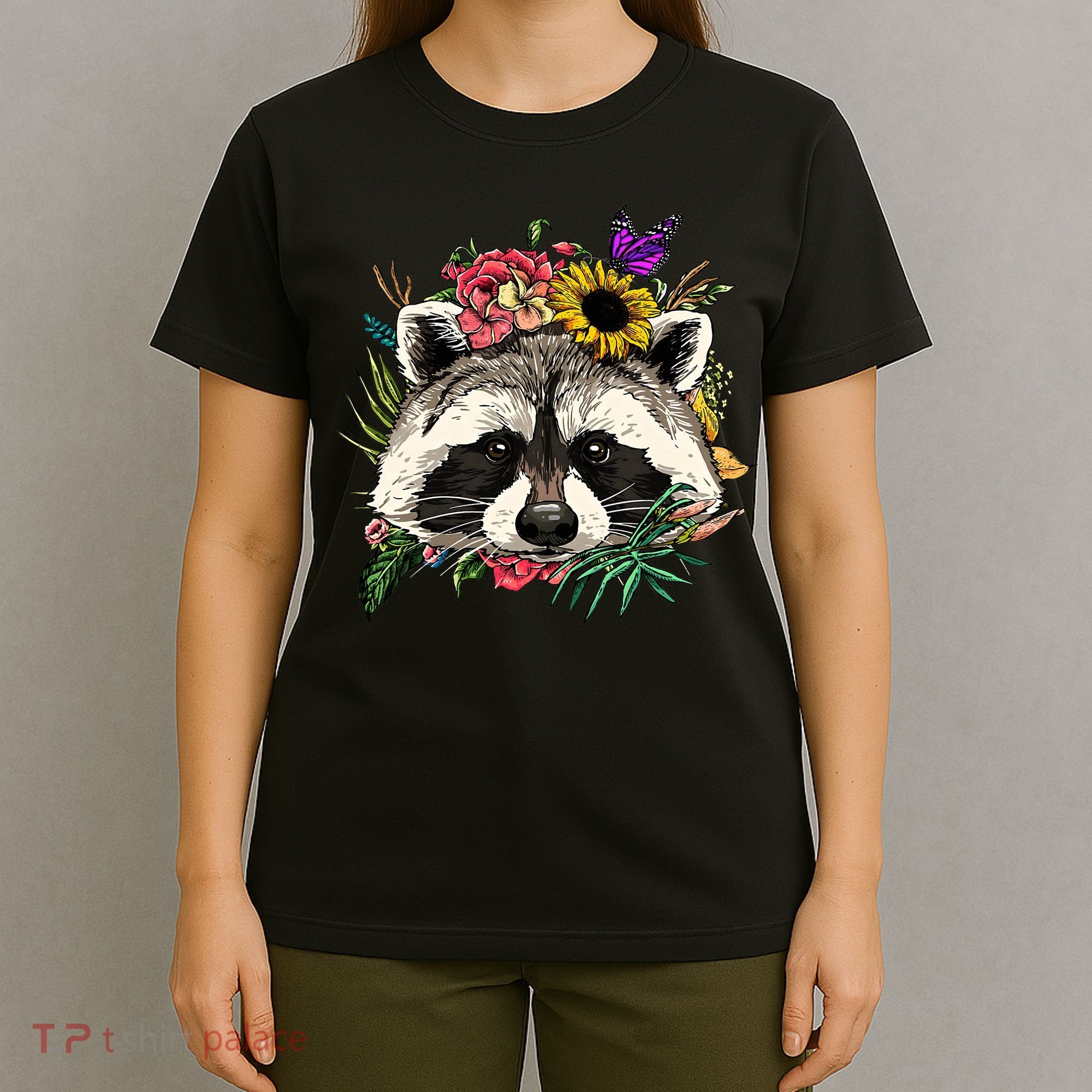 Floral Raccoon Gardening Botanical Plant Flower Trash Panda T-Shirt