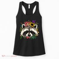 Floral Raccoon Gardening Botanical Plant Flower Trash Panda Women's Tank Top thumb 0