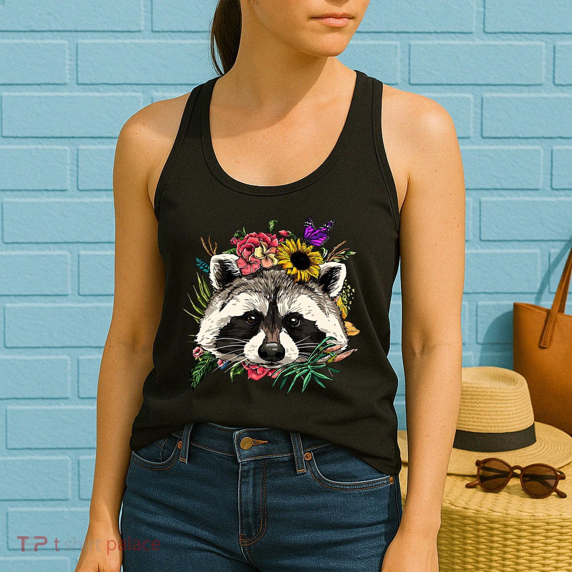 Floral Raccoon Gardening Botanical Plant Flower Trash Panda Women's Tank Top