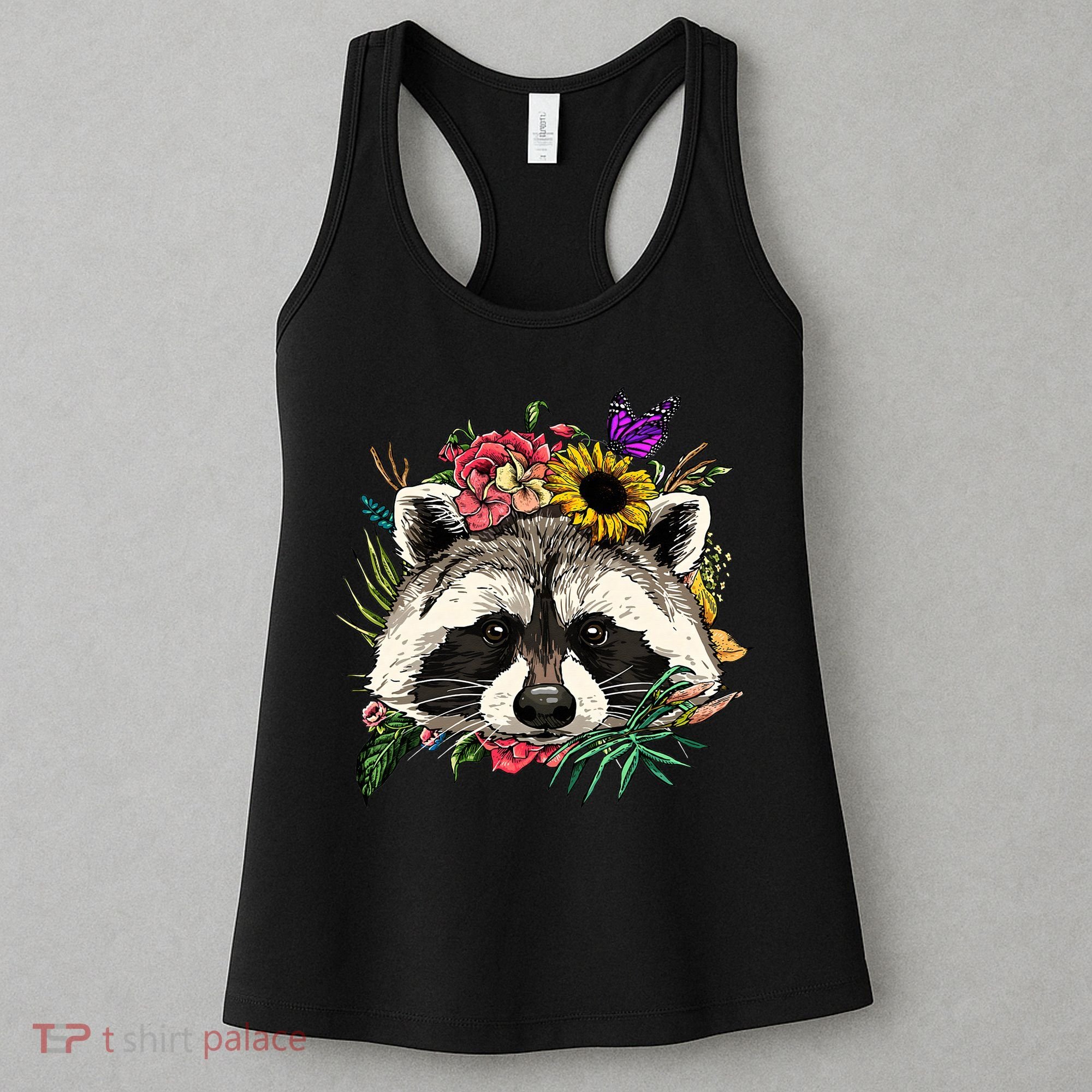 Floral Raccoon Gardening Botanical Plant Flower Trash Panda Women's Tank Top