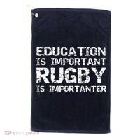 Funny Rugby Gift Education Is Important Rugby Is Importanter Golf Towel thumb 0