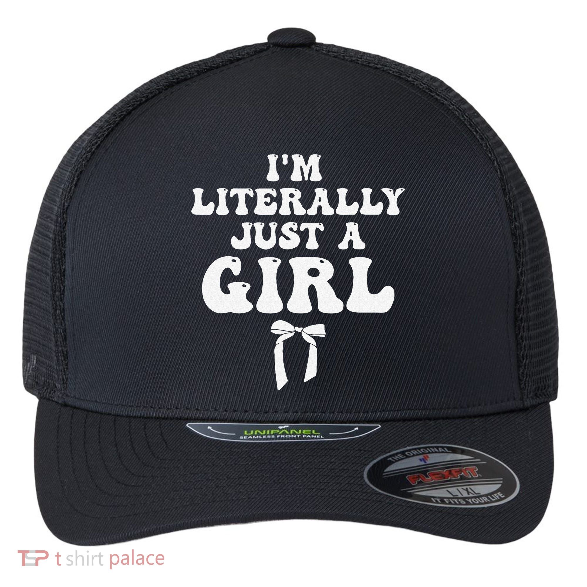 Funny Retro Groovy IM Literally Just A Girl Flexfit Unipanel Trucker Cap