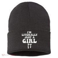 Funny Retro Groovy IM Literally Just A Girl Sustainable Knit Beanie thumb 0