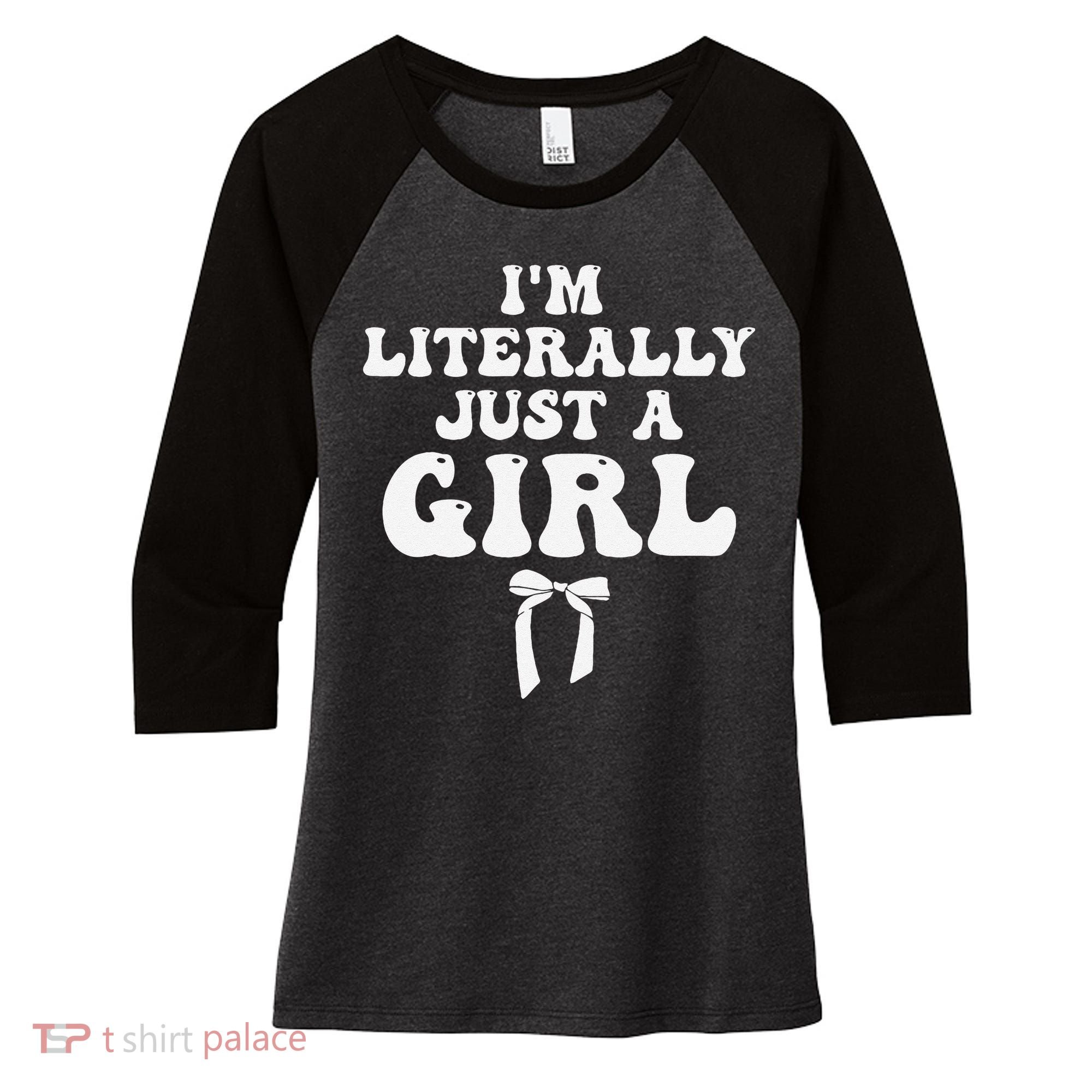 Funny Retro Groovy IM Literally Just A Girl Women's Tri-Blend 3/4-Sleeve Raglan Shirt