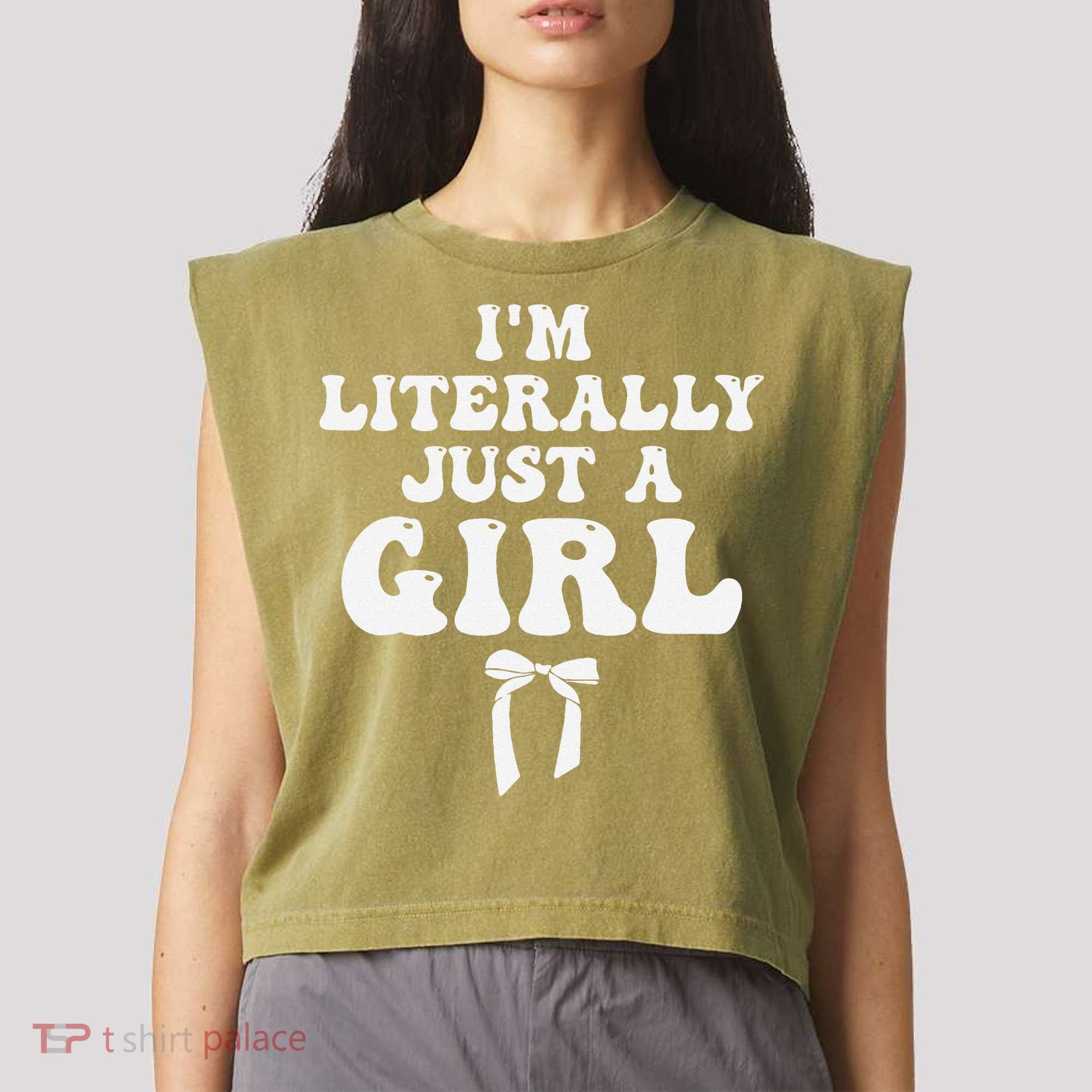 Funny Retro Groovy IM Literally Just A Girl Garment-Dyed Women's Muscle Tee