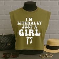 Funny Retro Groovy IM Literally Just A Girl Garment-Dyed Women's Muscle Tee thumb 3