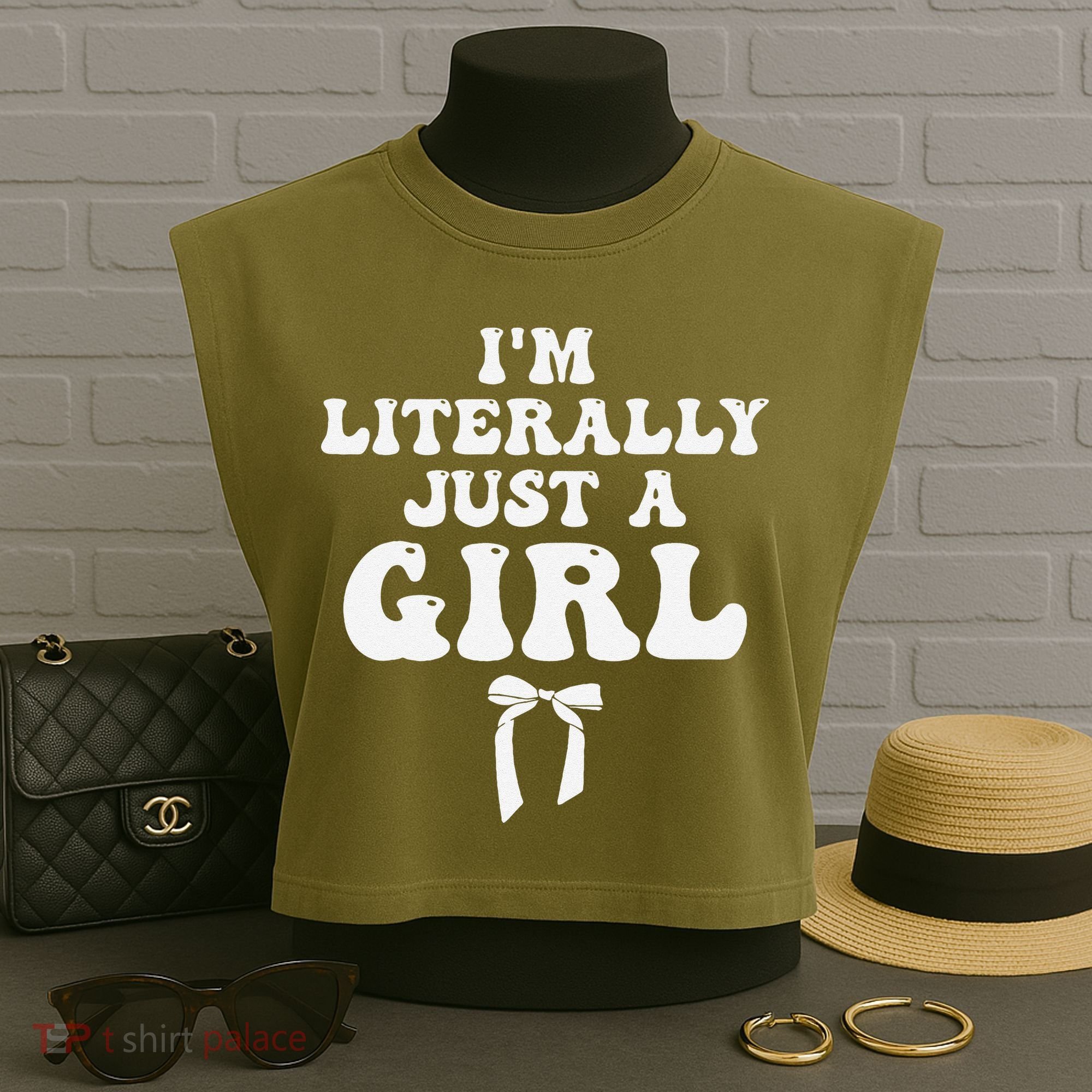Funny Retro Groovy IM Literally Just A Girl Garment-Dyed Women's Muscle Tee
