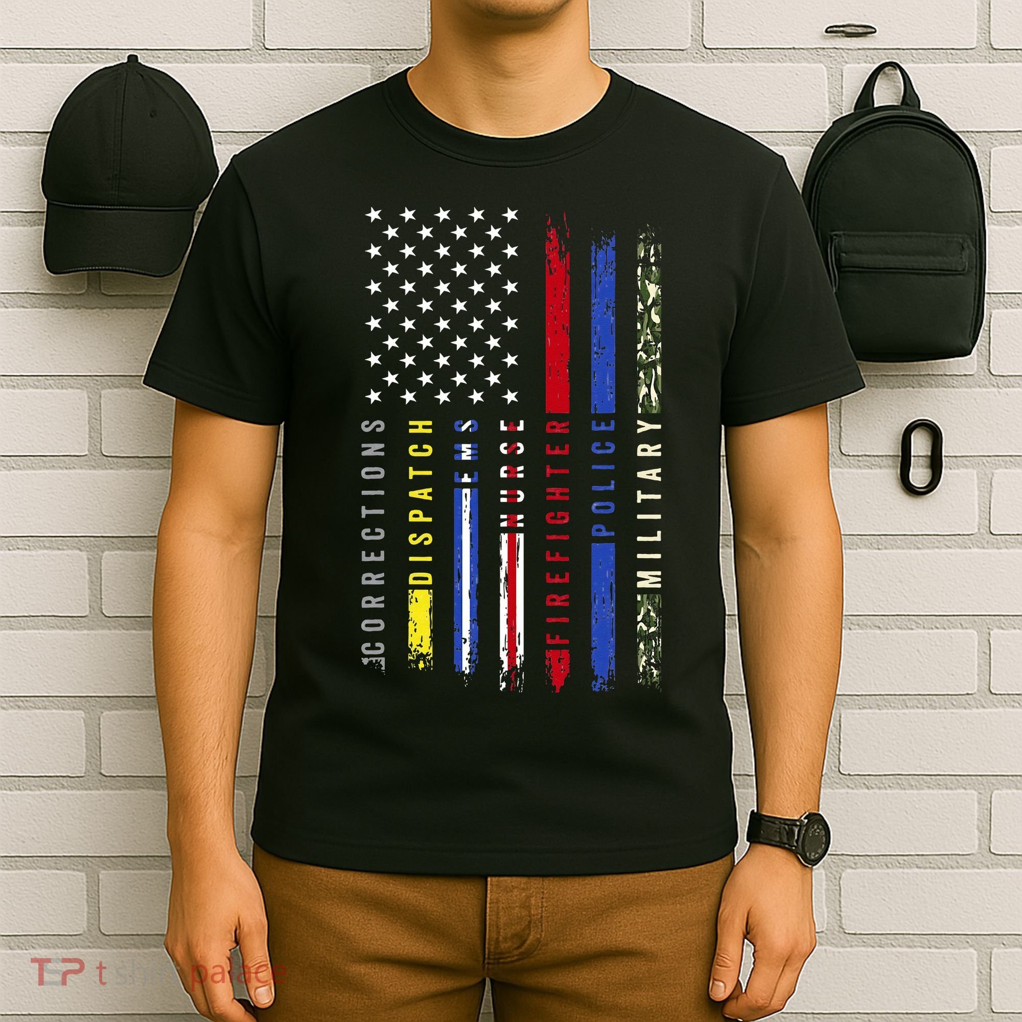 First Responders Hero Flag Nurse EMS Police Fire Military T-Shirt