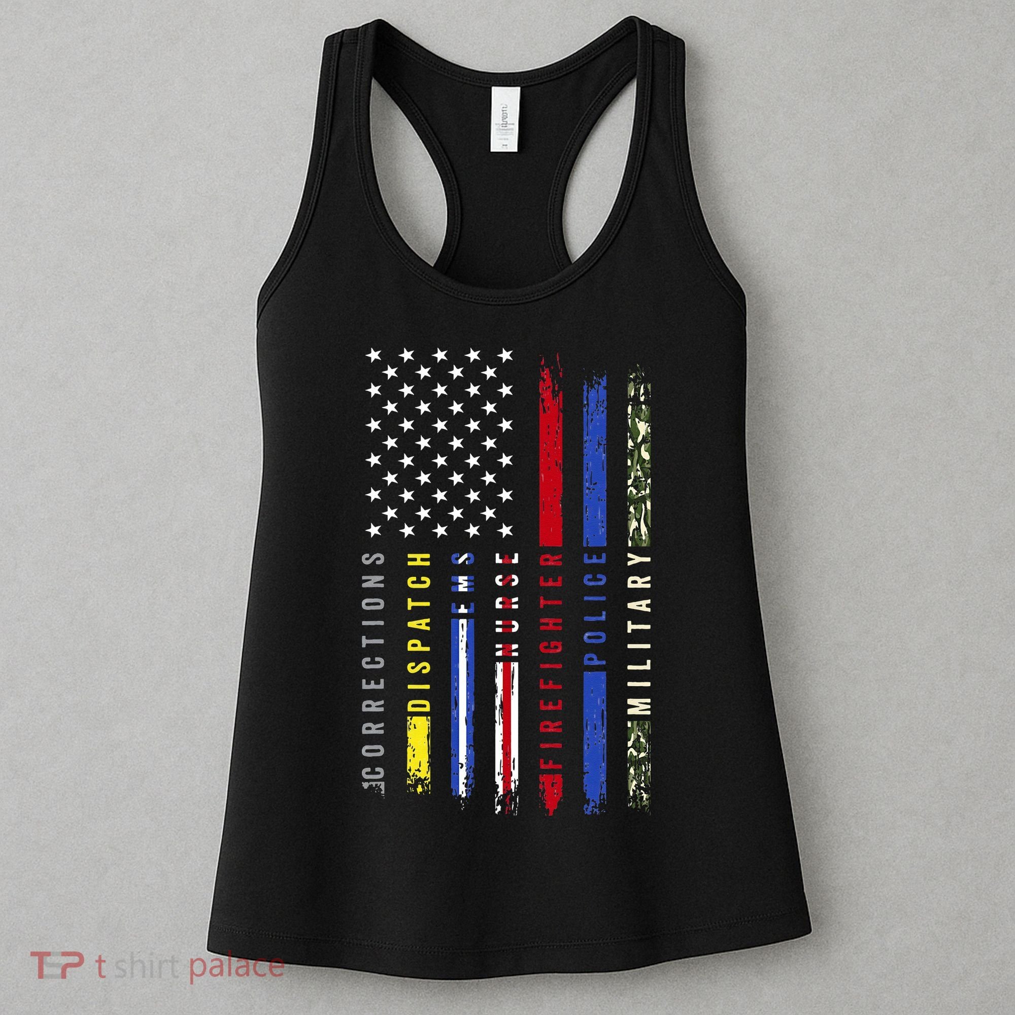First Responders Hero Flag Nurse EMS Police Fire Military Women's Tank Top