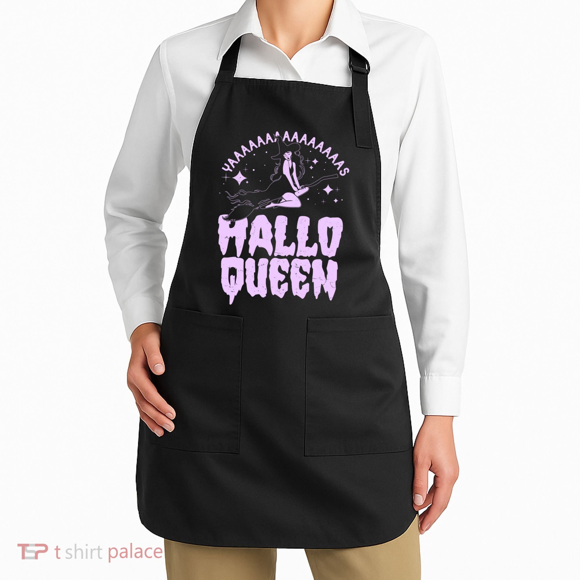 Funny Retro Halloween Yaaas Hallo Queen Witch Apron