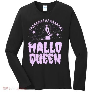 Funny Retro Halloween Yaaas Hallo Queen Witch Women's Long Sleeve Shirt
