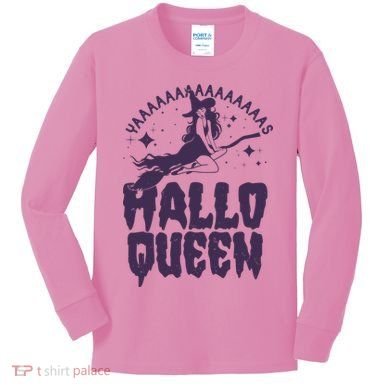 Funny Retro Halloween Yaaas Hallo Queen Witch Kids Long Sleeve Shirt