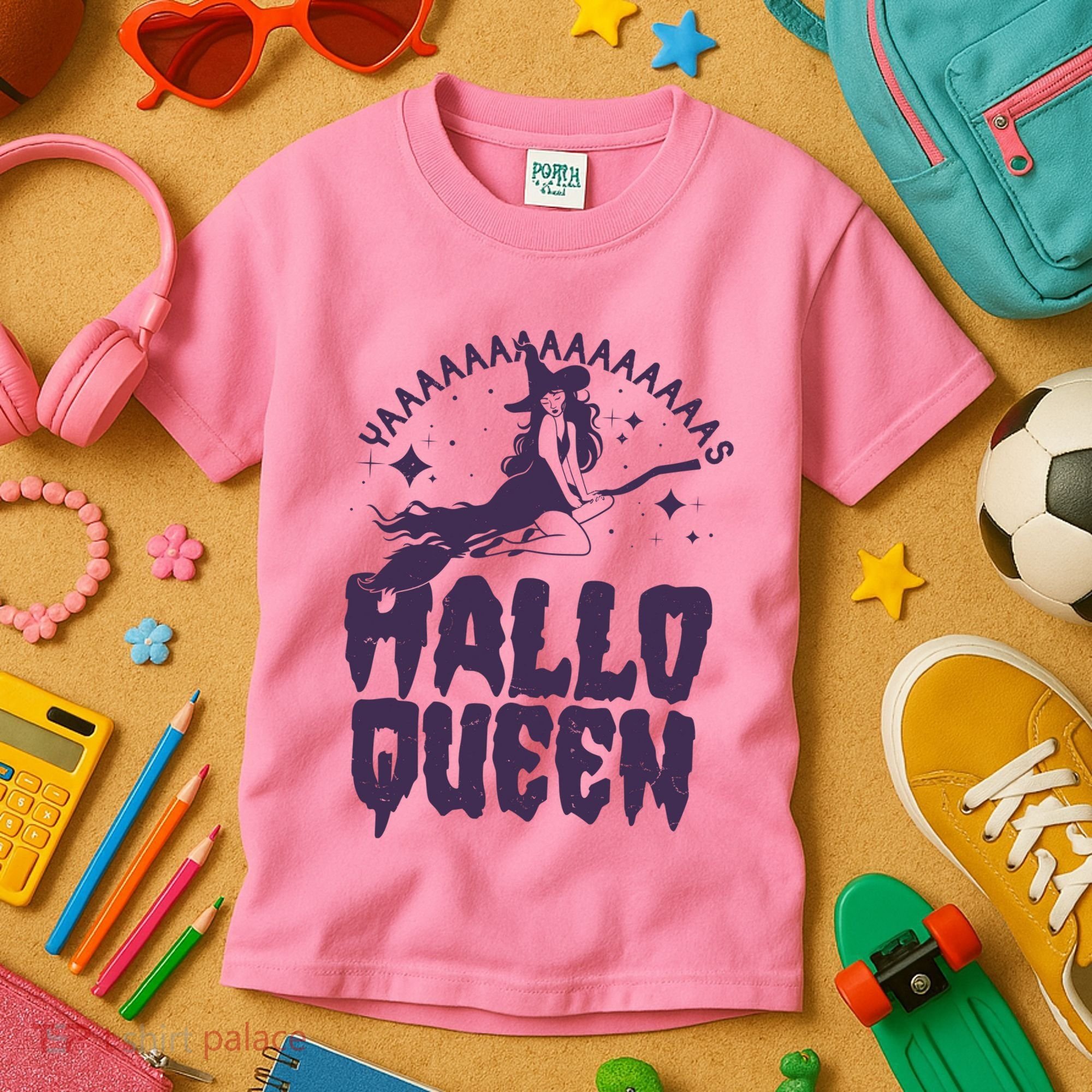Funny Retro Halloween Yaaas Hallo Queen Witch Kids T-Shirt