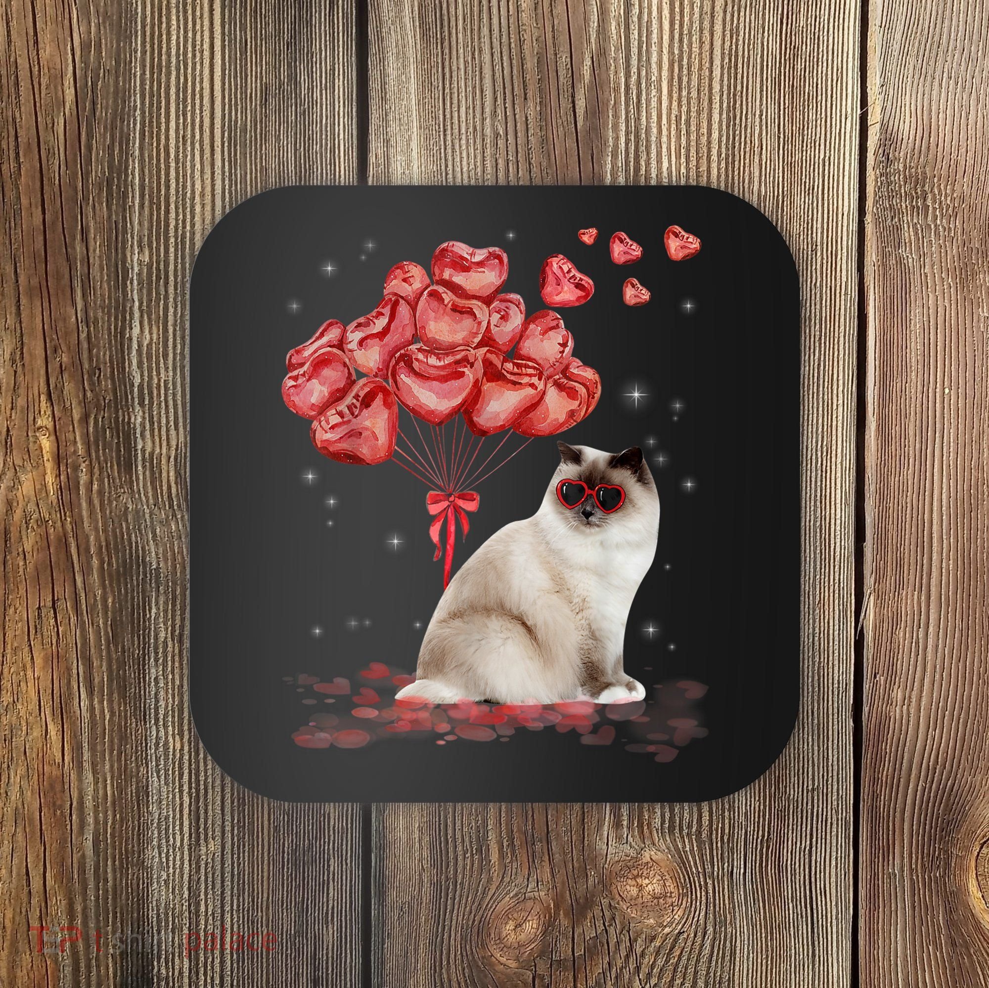Funny Ragdoll Heart Valentines Day Cat Dad Mom Gift Coaster