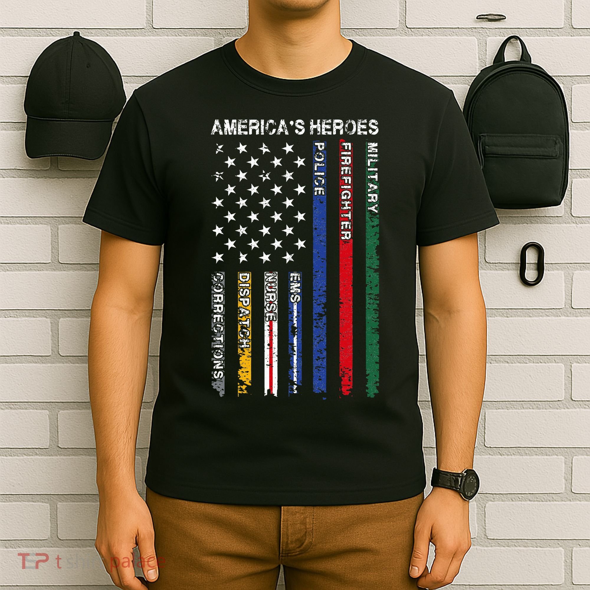First Responders Hero Flag Nurse EMS Police Fire T-Shirt
