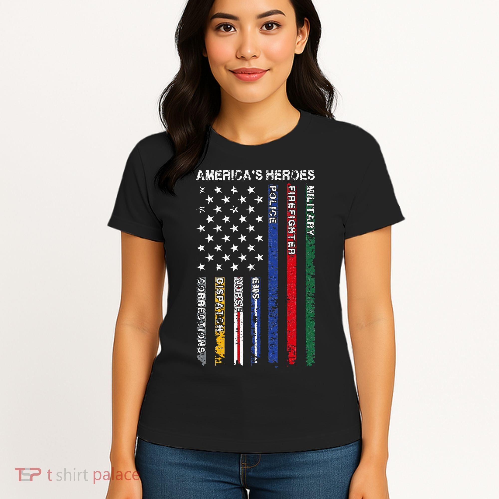 First Responders Hero Flag Nurse EMS Police Fire Women's T-Shirt