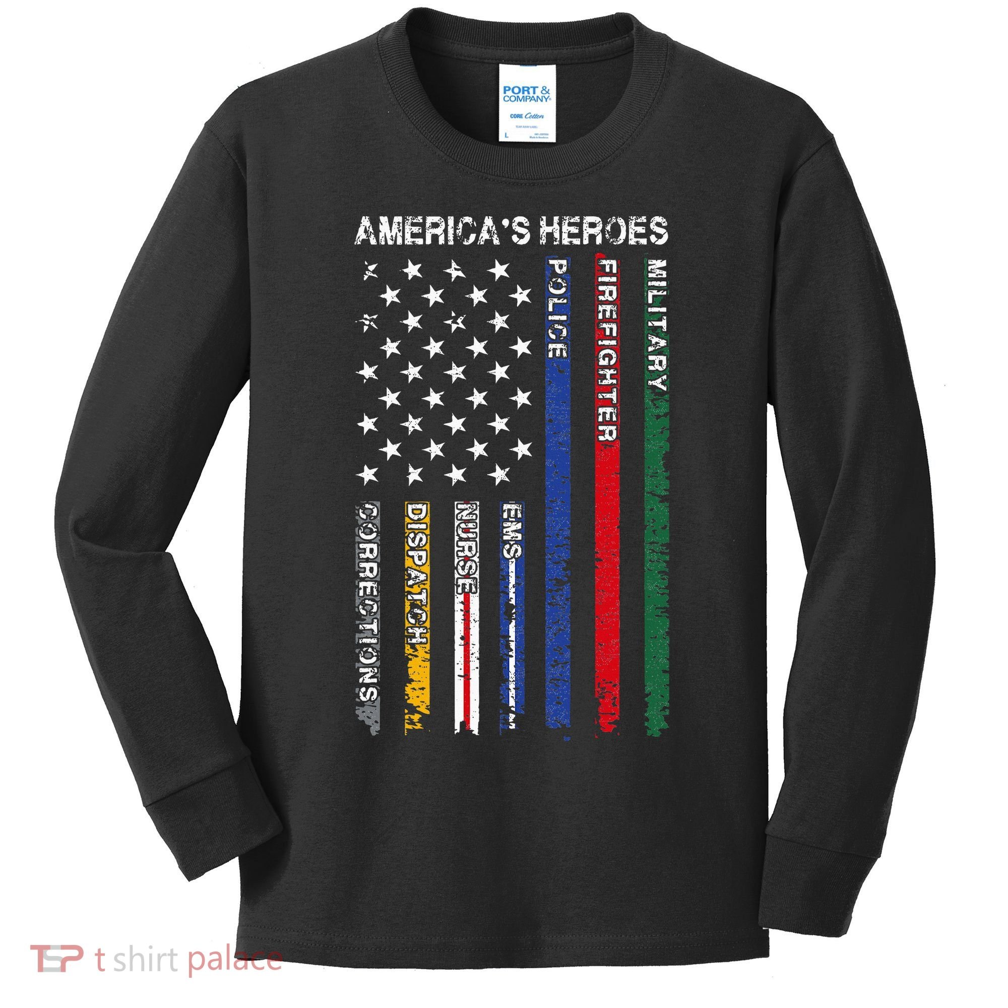 First Responders Hero Flag Nurse EMS Police Fire Kids Long Sleeve Shirt