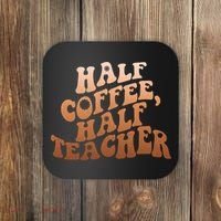 Funny Retro Half Coffee Half Teacher Coaster thumb 0
