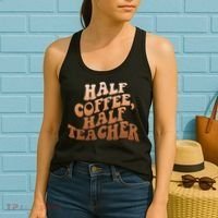 Funny Retro Half Coffee Half Teacher Women's Tank Top thumb 2
