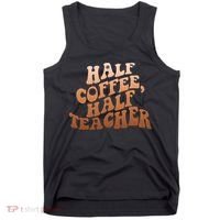 Funny Retro Half Coffee Half Teacher Tank Top thumb 0