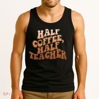Funny Retro Half Coffee Half Teacher Tank Top thumb 3