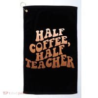 Funny Retro Half Coffee Half Teacher Golf Towel thumb 0
